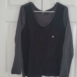 Loft Outlet Gray Shirt w/Black Mesh Overlay